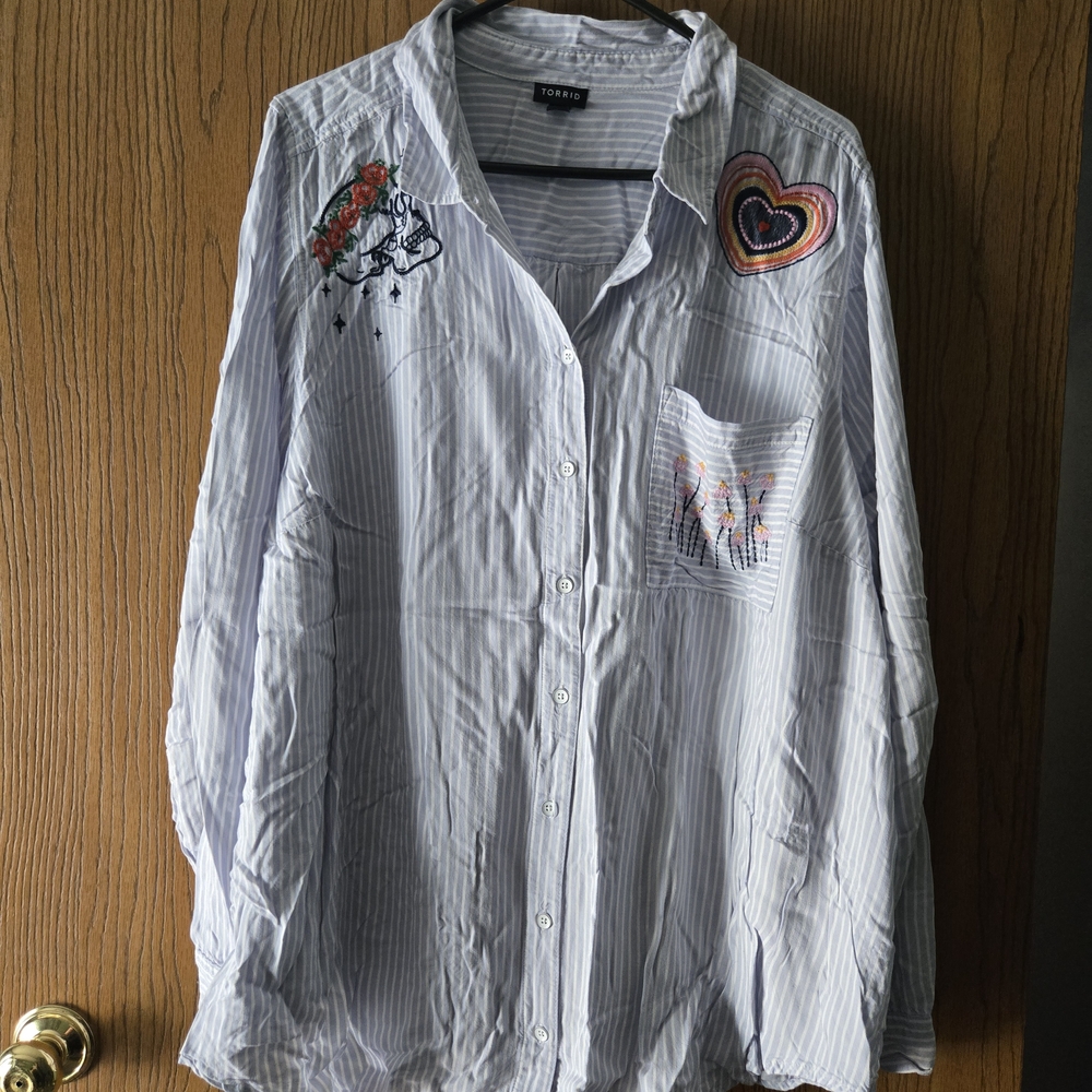 Torrid Light Blue and White Striped Top